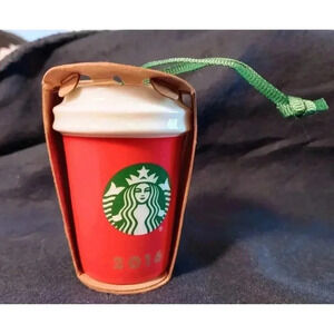 2016 Starbucks Cup Christmas Tree Ornament Red Ceramic Mug 2.5" New